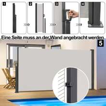 VA-Cerulean auvent latéral extensible brise-vue protection contre le vent auvent mural latéral en tissu pour terrasse et balcon, 160x300cm / 180x300cm / 200x300cm, anthracite / gris - Gris - Voir 5