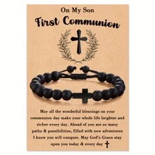 优雅黑色串珠手链，十字架设计，创意礼物，附赠贺卡，适合送给儿子、女儿、父亲、孙子、母亲，母亲节最佳礼物 - 彩色 - 查看 7