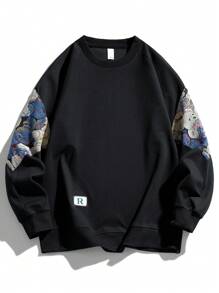 Men's Old Money Casual Loose Fit Sweatshirt - Black - View 2