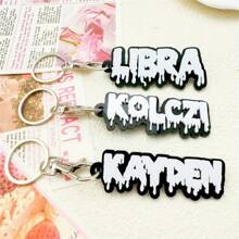 1pc Custom Acrylic Keychains With Name, Solid Black Backpack Charm, Halloween Spirit Gift, DIY Letter Acrylic Name Tag Keychain Personalized