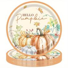 10/20 vật dụng trang trí tiệc Lễ Tạ ơn màu vàng hình lá phong và bí ngô, đồ ăn dùng một lần cho Lễ Tạ ơn, bao gồm khăn ăn cho mùa thu và bộ đồ ăn cho bữa tiệc Giáng sinh - Nhiều màu - Xem 10