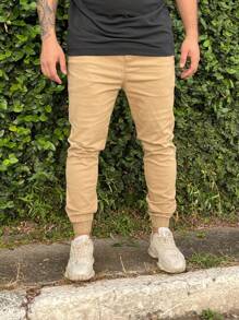 Men's Light Beige Jogger Jeans With Spandex Premium Line Black Lead Gray - 卡其色 - 查看 5