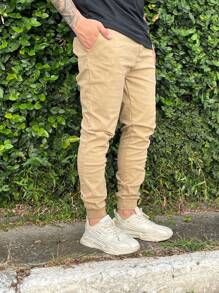 Men's Light Beige Jogger Jeans With Spandex Premium Line Black Lead Gray - 卡其色 - 查看 2