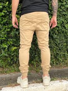 Men's Light Beige Jogger Jeans With Spandex Premium Line Black Lead Gray - 卡其色 - 查看 3