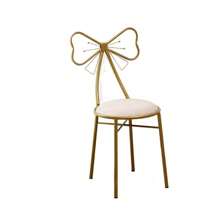 Makeup Vanity Girl Chairs Stool For Bedroom With Bow Knot Backrest,Side Table Seat Dressing Chair With Golden Metal Leg,Velvet Cushion For Girl Daughter Room - 杏色 - 查看 5