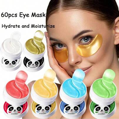 SADOER 60 Piezas Mascarilla Para Ojos Dulce Y Afrutada, Parche Para Ojeras Y Bolsas Antioxidantes Y Humectantes De Manzanas/arándanos/caracoles Dorados/pepinos, Tratamiento Para Piel Bajo Ojos