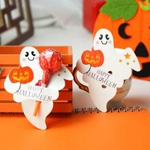 25 piezas de decoración de paleta con diseño de calabaza naranja fantasma, para manualidades, insertadas en tarjetas. También se puede usar para decorar habitaciones y agregar elementos a los cubos de truco o trato, regalos de Halloween, rellenos de canasta. - Multicolor - Ver 6