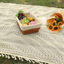 1 pieza Estera de picnic de encaje de jacquard de estilo boho con borlas y calado