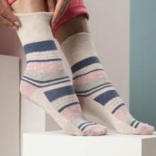 Gentle Grip 6 Pack Ladies Non Elastic Loose Top Patterned Cotton Rich Socks (GG168) - Fast Shipping And Quick Delivery - Grey - View 3