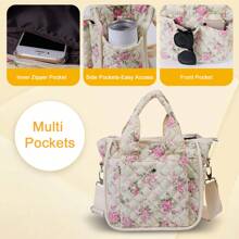 Multifunctional Quilted Floral Handbag For Women - Cute Coquette Aesthetic, Crossbody Bag For Daily Casual Use And Outdoor Travel - 粉紅色的花 - 查看 4