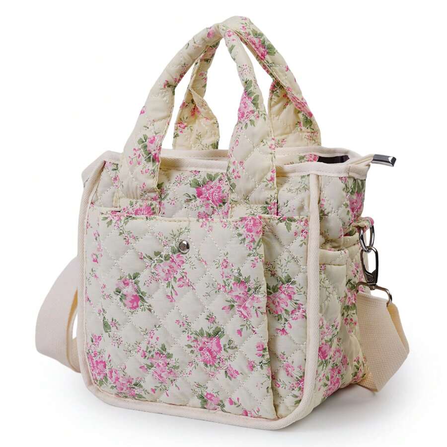 Multifunctional Quilted Floral Handbag For Women - Cute Coquette Aesthetic, Crossbody Bag For Daily Casual Use And Outdoor Travel - 粉紅色的花 - 查看 1