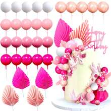 LaVenty 29 piezas Decoración de tarta con bolas rosas, hojas rosas chicle para decorar tartas, cumpleaños, despedida de soltera, boda, fiesta, Navidad