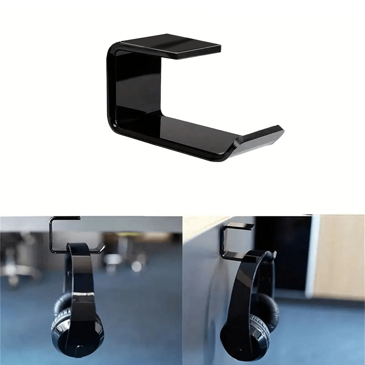 [1 Pacote] Suporte para Fone de Ouvido, Gancho de Montagem Sob Mesa, Suporte para Todos os Tamanhos de Fones de Ouvido Com Fio e Sem Fio/Fones de Ouvido de Jogos/Earphone, Preto - Preto - Visão 1