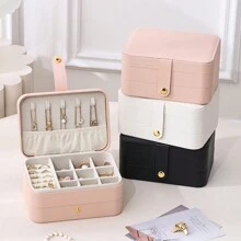 CASEGRACE 1pc PU Leather Travel Jewelry Storage Box, 3-Layer Travel Jewelry Organizer, Multifunctional Travel Jewelry Case, Small Jewelry Box For Women, Jewelry Travel Case Earring Organizer Box With Mirror Back To School