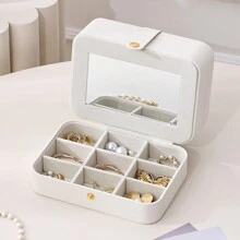 CASEGRACE 1pc PU Leather Travel Jewelry Storage Box, 3-Layer Travel Jewelry Organizer, Multifunctional Travel Jewelry Case, Small Jewelry Box For Women, Jewelry Travel Case Earring Organizer Box With Mirror Back To School