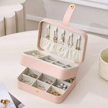 CASEGRACE 1pc PU Leather Travel Jewelry Storage Box, 3-Layer Travel Jewelry Organizer, Multifunctional Travel Jewelry Case, Small Jewelry Box For Women, Jewelry Travel Case Earring Organizer Box With Mirror Back To School