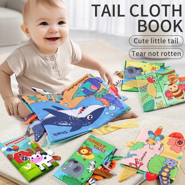 Livre en tissu mâchable pour bébé avec queue, jouet de dentition pour léducation précoce