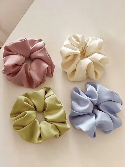 4pcs Satin Smooth Scrunchies In Blue, White, Green, Pink For Women, High-Quality Elegant Solid Color Glossy Hair Ties, Versatile For Daily Ponytail And Hairstyle,Pink Accessories Scrunchy Hair Ties, Casual Makeup Home Gym Woman Accessories Head Accessories