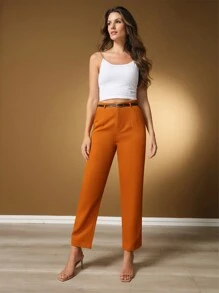 Female Fashion Pantaloon Pants With Black Belt/Military Green Color Black  Brown/Tailoring/Pantalona/Summer Winter/Christmas Collection / Elegant / Casual / Stylish / Feminine /Christmas Look / Light/ Comfortable/ 2024 Collection - Cà phê nâu - Xem 3