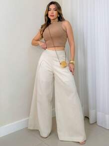 Women's Chambray Pantaloon Pants With Zipper On The Sides And Short Lining