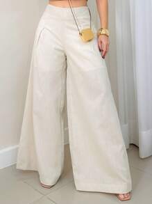 Women's Chambray Pantaloon Pants With Zipper On The Sides And Short Lining