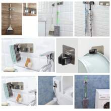 4pcs Adhesive Multi-Purpose Hooks Wall Mounted Mop Organizer Holder RackBrush Broom Hanger Hook Kitchen Bathroom Suction Hanging Pipe Traceless Hooks Wall Mounted Mop Organizer Holder Waterproof Broom Hanger