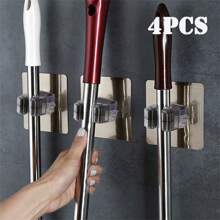 4pcs Adhesive Multi-Purpose Hooks Wall Mounted Mop Organizer Holder RackBrush Broom Hanger Hook Kitchen Bathroom Suction Hanging Pipe Traceless Hooks Wall Mounted Mop Organizer Holder Waterproof Broom Hanger