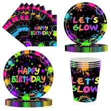 Đĩa giấy và khăn ăn Neon, Đồ dùng tiệc sinh nhật Let Glow, Đĩa giấy và khăn ăn Neon, Khăn trải bàn trang trí tiệc Neon, Giáng sinh - Nhiều màu - Xem 1