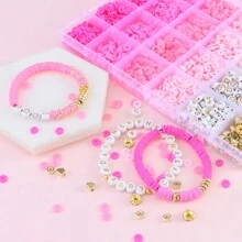 2400 件/盒粘土珠子情人节粉色款 DIY 手链制作套件带仿珍珠字母 Ccb 珠子混色聚合物粘土珠扁珠 DIY 手链首饰制作套装