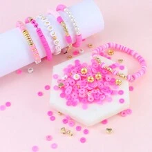 2400 件/盒粘土珠子情人节粉色款 DIY 手链制作套件带仿珍珠字母 Ccb 珠子混色聚合物粘土珠扁珠 DIY 手链首饰制作套装