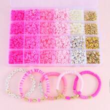 2400 件/盒粘土珠子情人节粉色款 DIY 手链制作套件带仿珍珠字母 Ccb 珠子混色聚合物粘土珠扁珠 DIY 手链首饰制作套装