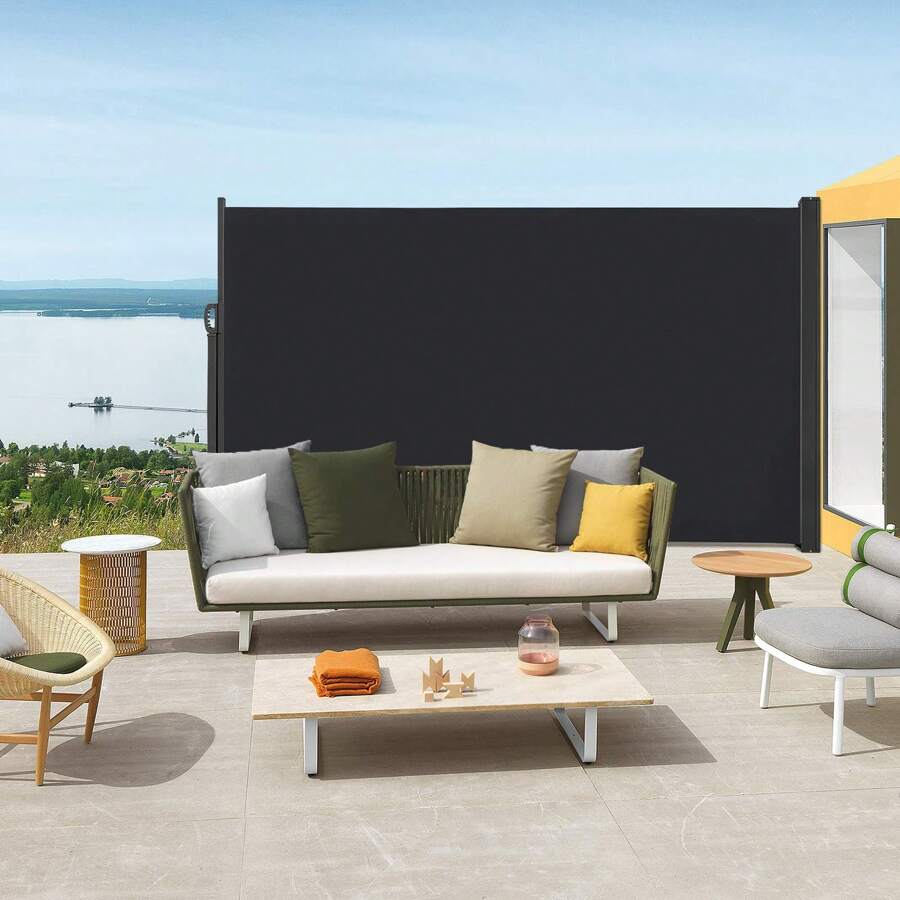 VA-Cerulean Extendable Side Awning Privacy Screen Wind Protection Side Wall Awning Awning Fabric For Terrace And Balcony, 160x300cm / 180x300cm / 200x300cm, Anthracite / Grey - 黑色 - 查看 1