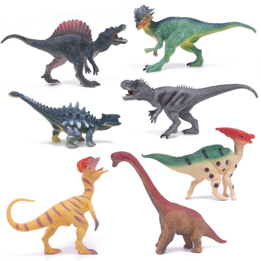 Figuras realistas grandes de dinosaurios jurásicos, colección de juguetes de dinosaurios de goma suave con pintura de colores - Tiranosaurio Rex, Braquiosaurio, Triceratops, Estegosaurio, Pterosaurio, decoración de escritorio en miniatura, regalos de Navidad para niños - Multicolor - Ver 1