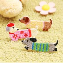 Self-Adhesive Embroidered Sticker, Cute Dachshund Dog Fabric Patch [For Phone Case, Backpack, Journal, Hat, Clothing DIY Decor, Lucky Dog, 1 Piece]