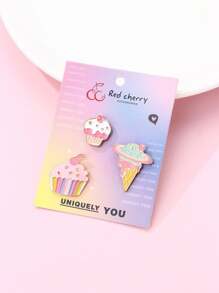 3pcs/Card Cute Girl Ice Cream Shaped Enamel Pins, Decorative Brooch For Clothes, Bags