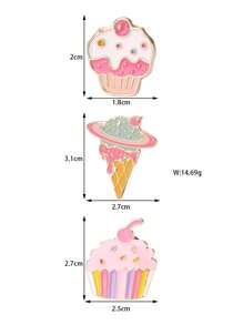 3pcs/Card Cute Girl Ice Cream Shaped Enamel Pins, Decorative Brooch For Clothes, Bags