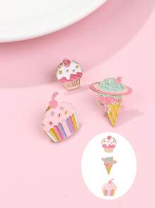 3pcs/Card Cute Girl Ice Cream Shaped Enamel Pins, Decorative Brooch For Clothes, Bags