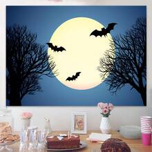 1 pieza Tela de fondo fotográfico con temática de cumpleaños de murciélago negro y árbol seco para baby shower - Multicolor - Ver 5