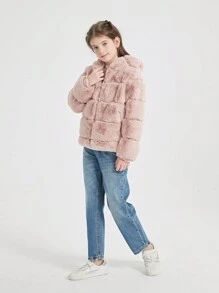 Tween Girls Casual Hooded Jacket With Pockets, Fashionable And Versatile For Fall/Winter