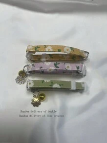 1 件小雏菊印花猫项圈带铃铛和扣子，小猫项链宠物配件