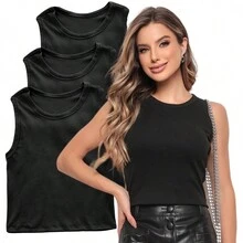 Kit 03 Cropped Ribbed Sleeveless Women's Blouses - màu đen - Xem 1
