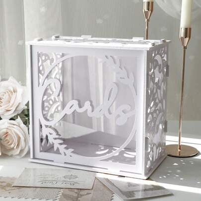 White PVC Gift Card Box With Slot And Acrylic Window, Large DIY Card Box Suitable For Wedding Reception, Graduation Ceremony, Baby Shower, Birthday Decoration, Wedding Decoration, Home Decor, Room Decor, Party Favor, Bridal Gift, Bachelorette Party Decor