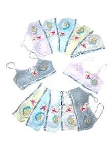 Paquete 12 Piezas De Sujetador/Corpiño Sin Aros Con Copitas Removibles Para Niñas, Con Estampado de Dibujos Animados - Multicolor - Ver 1