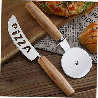 Kit Cortador De Pizza Em Inox Cabo Madeira