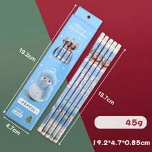 6pcs/Box Popular Christmas Cartoon Pencils With Pencil Case, Erasers Included, Christmas Gifts