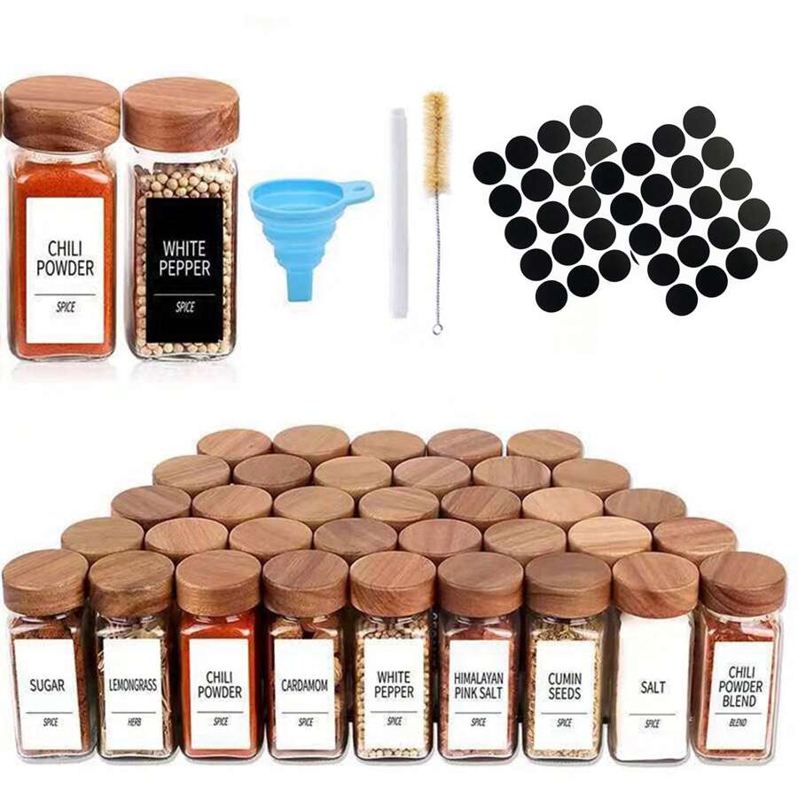 120ml Acacia Wood 4oz Square Glass Spice Jar Pepper Seasoning Bottle With Shaker Lid - Multicolor - View 1