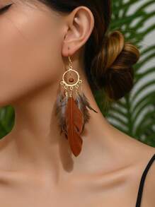 1 Pair Retro Feather Fashion Earrings, Suitable For Daily Outfit - Multicolor - View 2