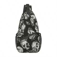 1pc Skull Print Shoulder Strap Chest Bag, Travel Hiking Fitness Crossbody Pack, Personalized Chest Pack
