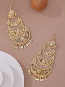 1對法式掛鉤設計的金屬月形耳環,女士的新月形和流蘇吊墜耳環,新娘婚禮耳環 - 金色 - 查看 6