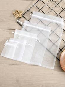 1/5/10pcs Plain Color Gift Bag White Drawstring Bag Jewellery Bags Multifunctional Storage Bag Modern Polyester Drawstring Detail Gift Wrapping Bag For Party Back To School Organizer School College Organization - White - View 4